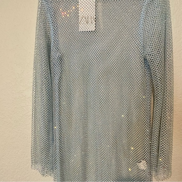 New $169 Zara Rhinestone Mesh Blue Dress Extra Small - Small XS-S 2855/204 - Picture 10 of 11